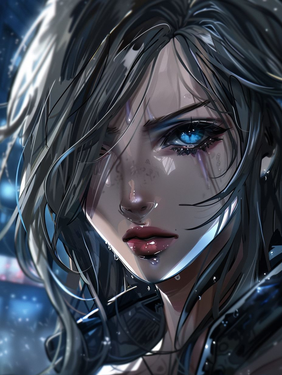 Neon Tears in Digital Rain