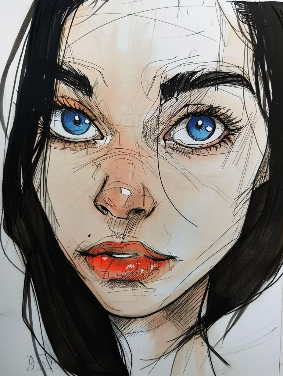 Raw Ink Portrait with Azure Eyes
