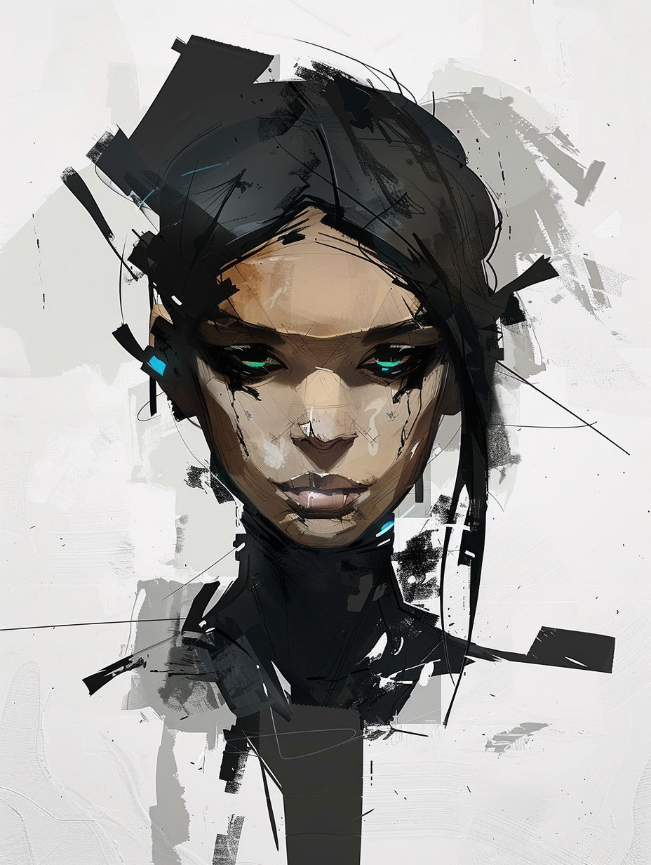 Fragmented Cybernetic Soul Portrait