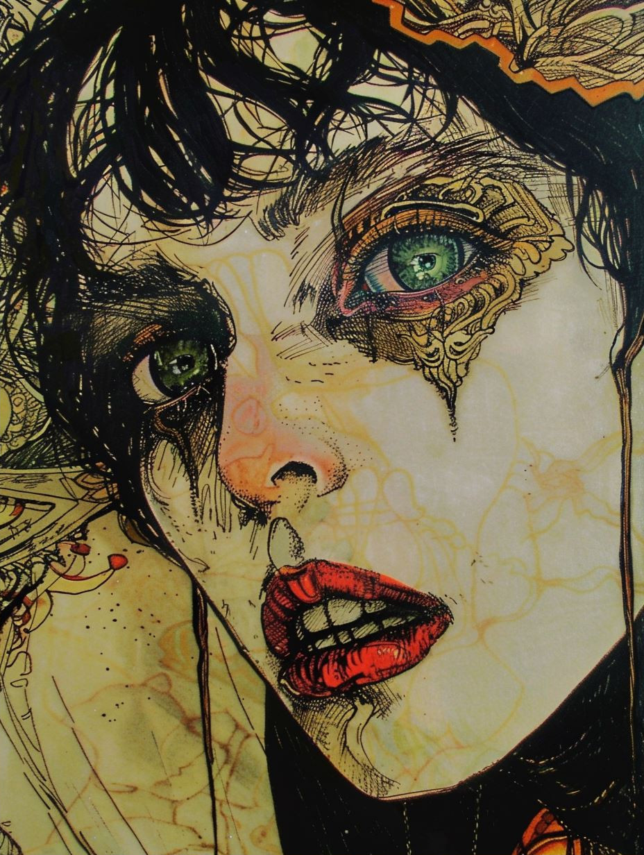 Melancholy Gaze of Ink and Gold - Image 2