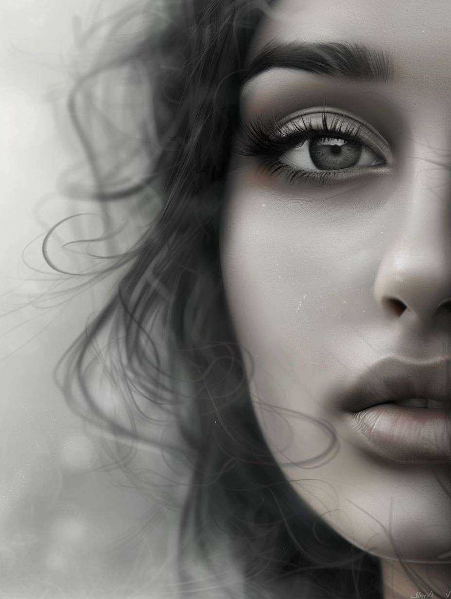 Ethereal Monochrome Gaze Portrait
