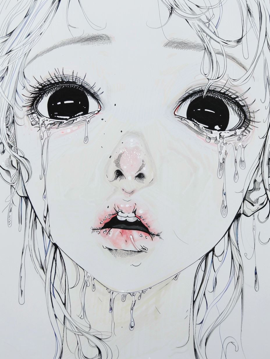Melancholy Gaze in Ink