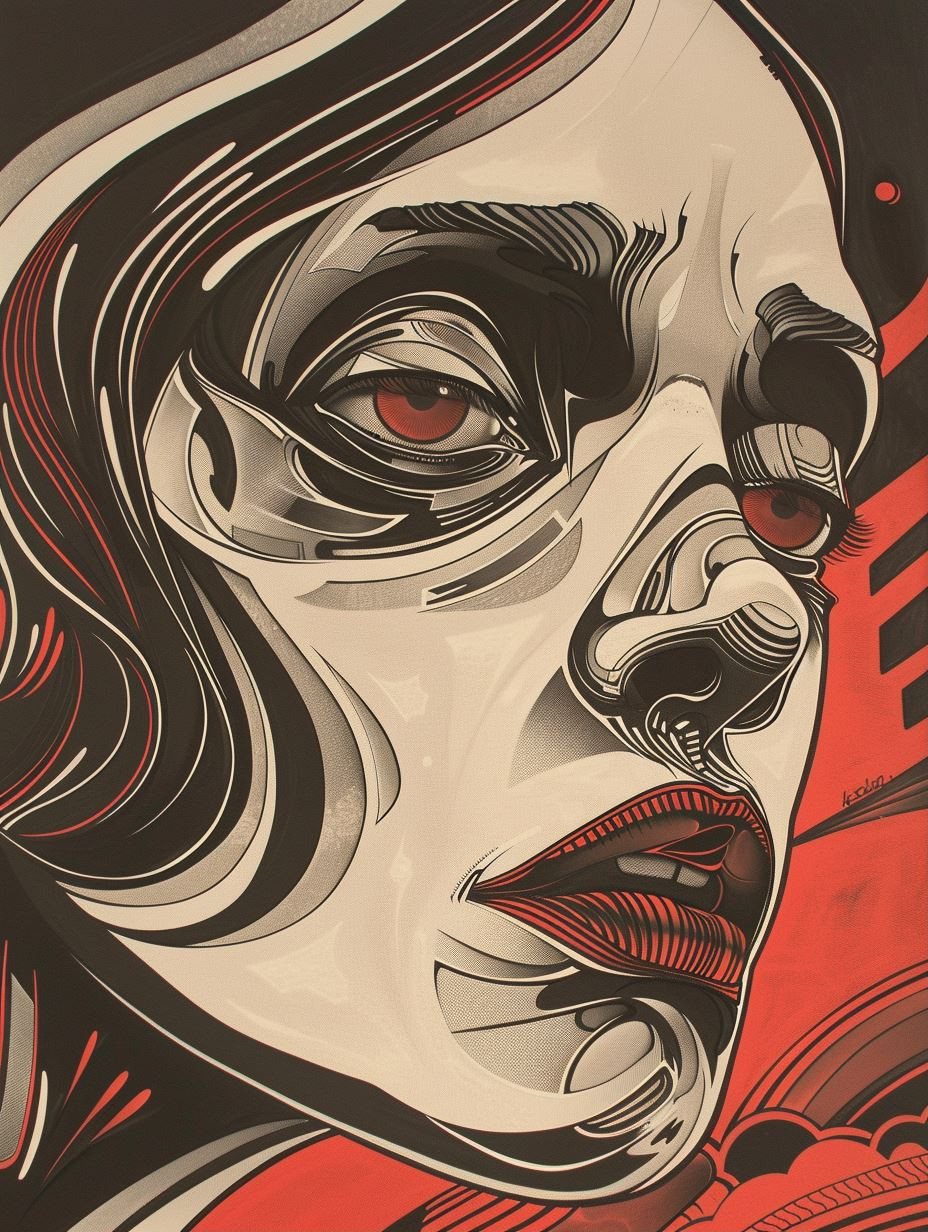 Surrealist Crimson Fluidity Portrait
