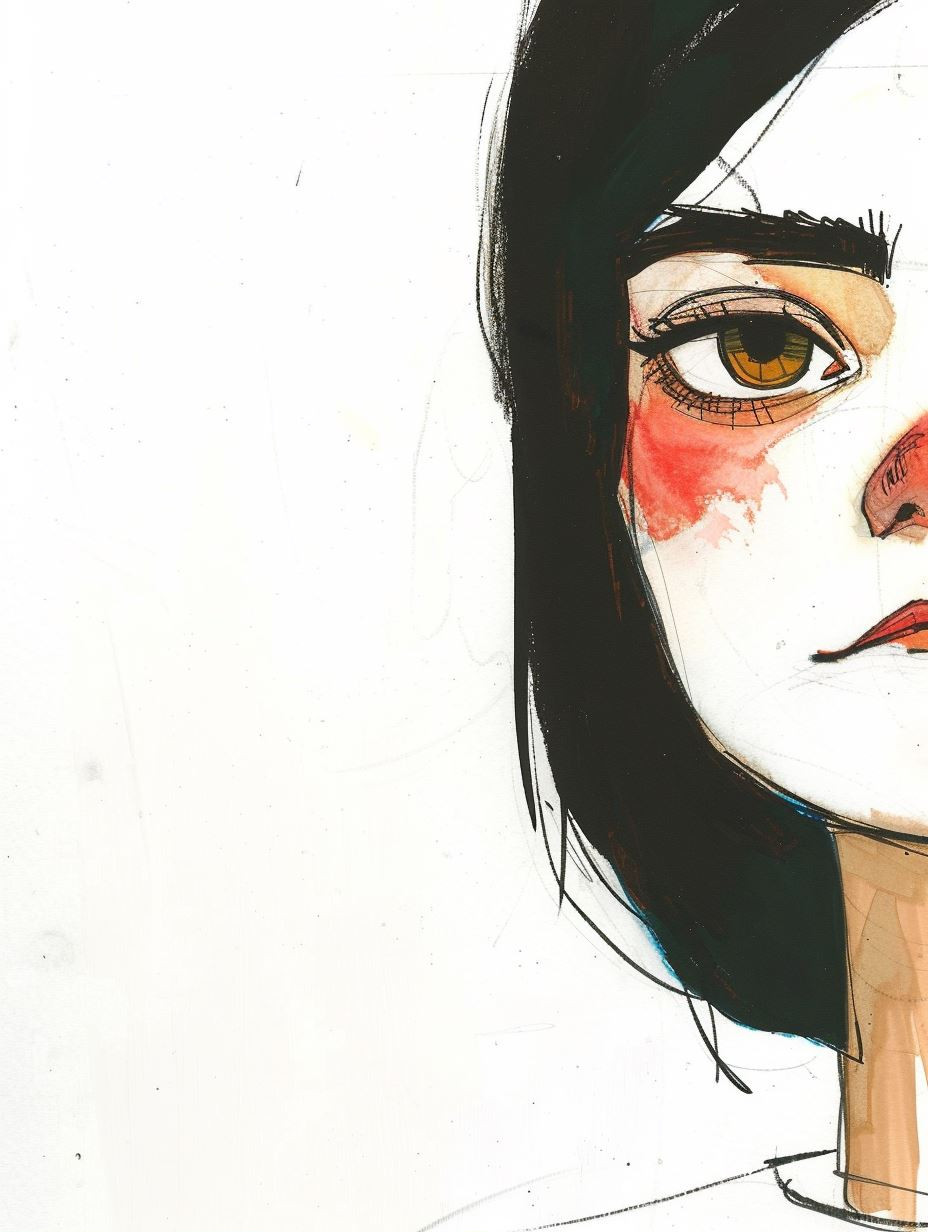 Melancholic Ink Sketch Portrait