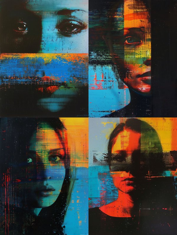Fragmented Gaze in Neon Contrast