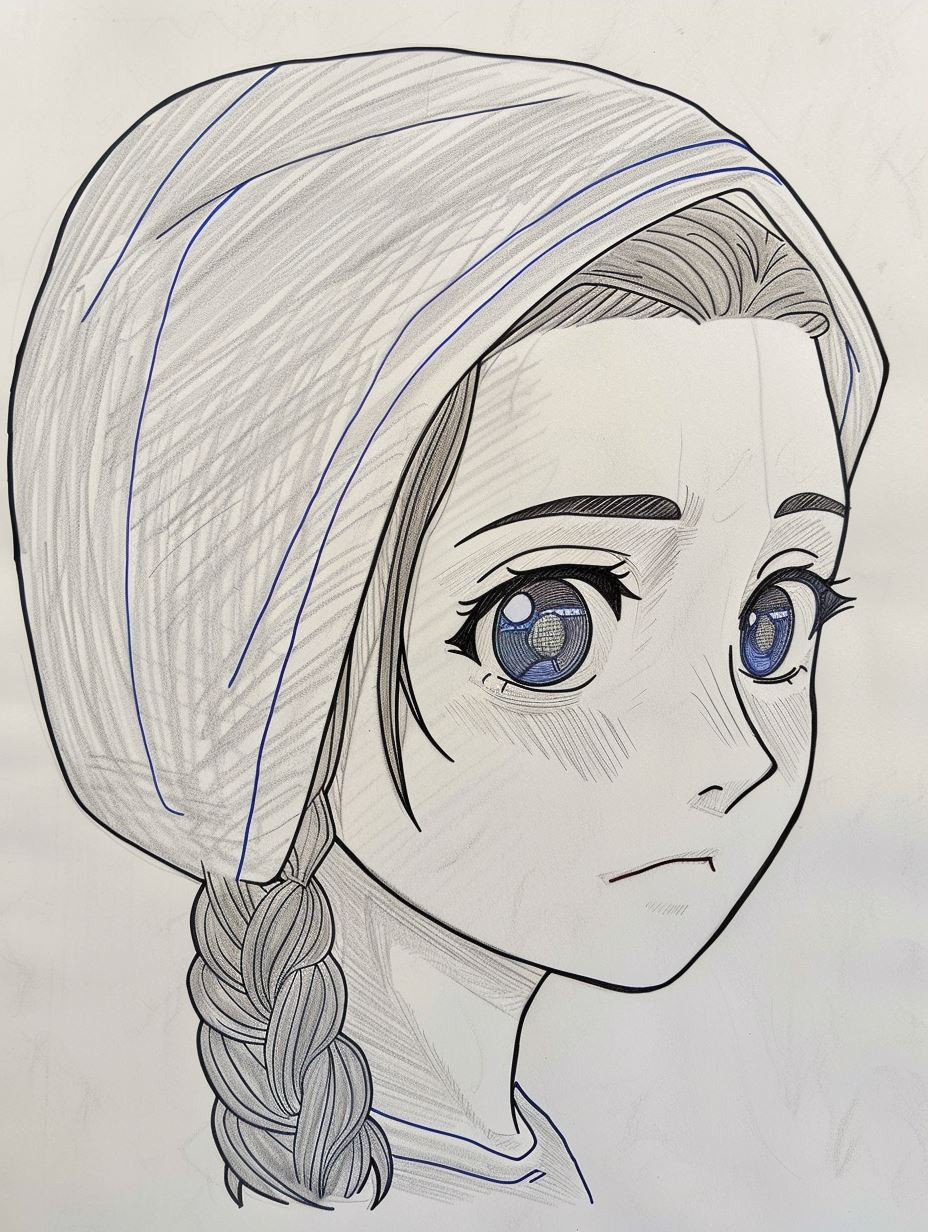 Ethereal Blue Ink Manga Portrait - Image 3