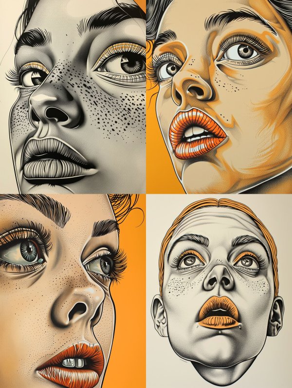 Stippled Portrait with Golden Accents