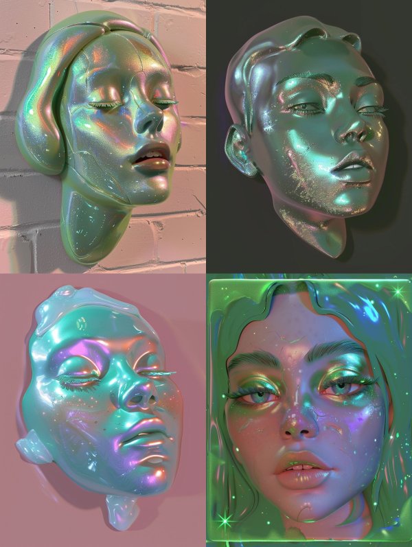 Iridescent Holographic Cybernetic Face