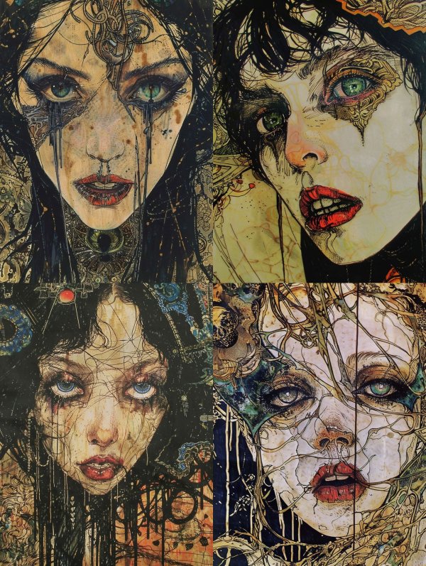 Melancholy Gaze of Ink and Gold
