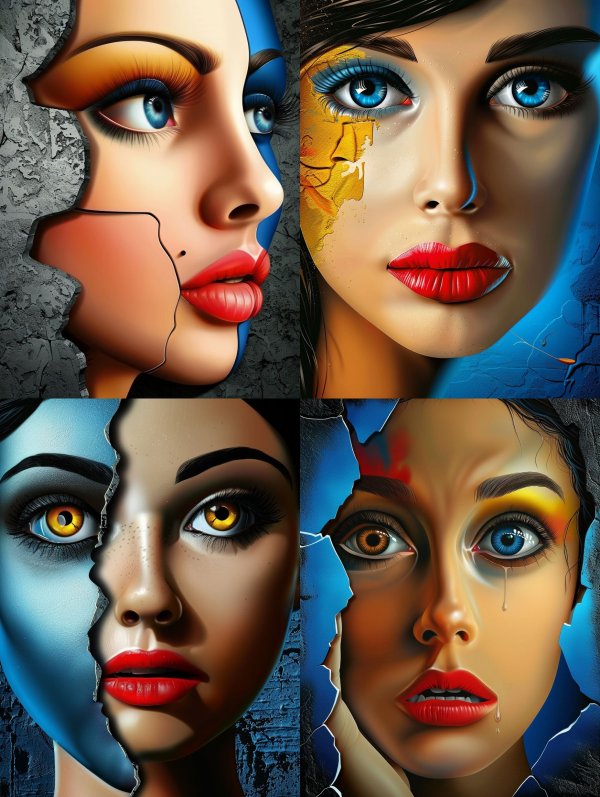 Fragmented Beauty in Surreal Contrast
