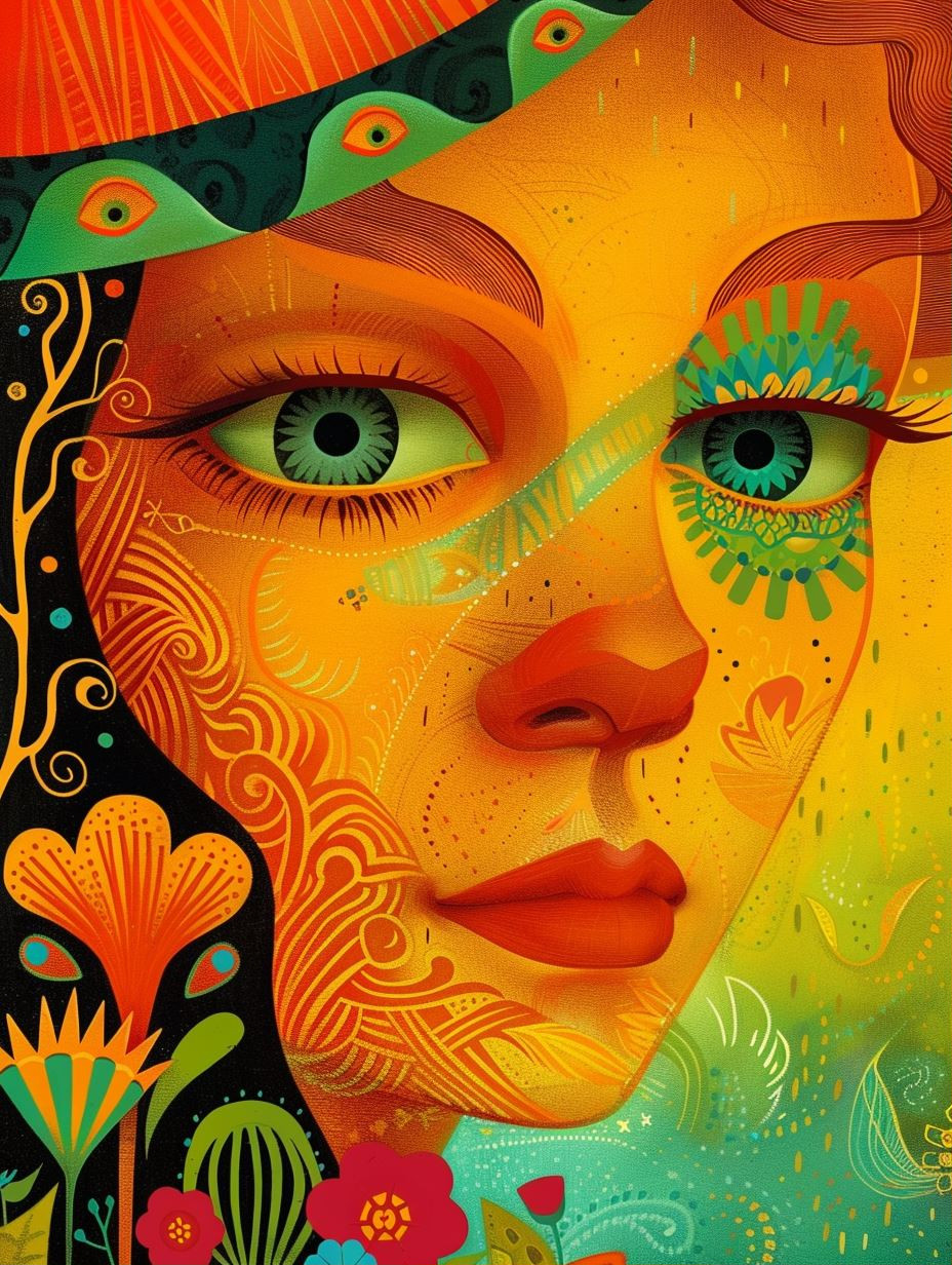 Vibrant Psychedelic Floral Portrait