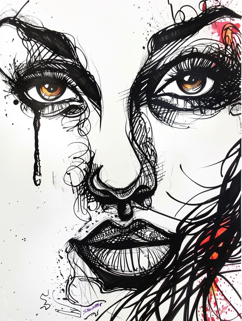 Chaotic Ink Portrait of Sorrow