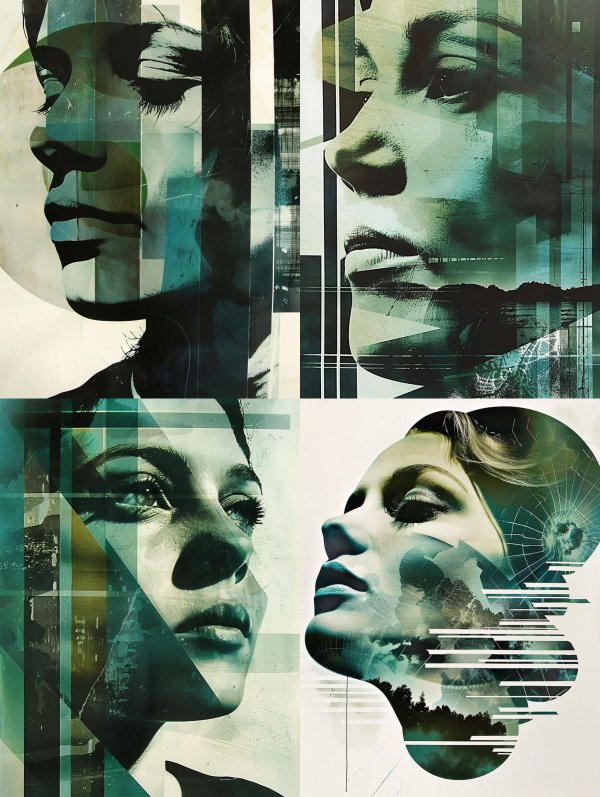 Abstract Teal Fragmented Portrait
