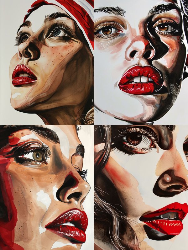 Crimson Gloss and Ink Contours