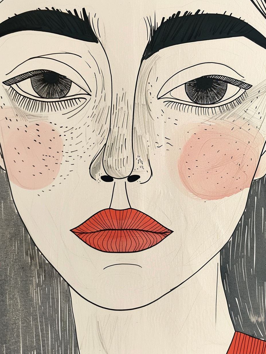 Minimalist Ink Portrait with Freckles