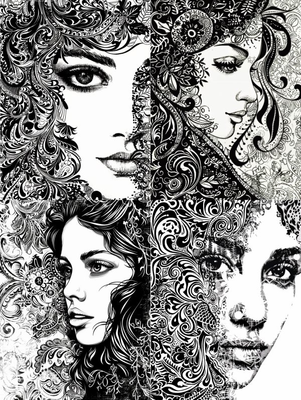 Intricate Floral Ink Portrait