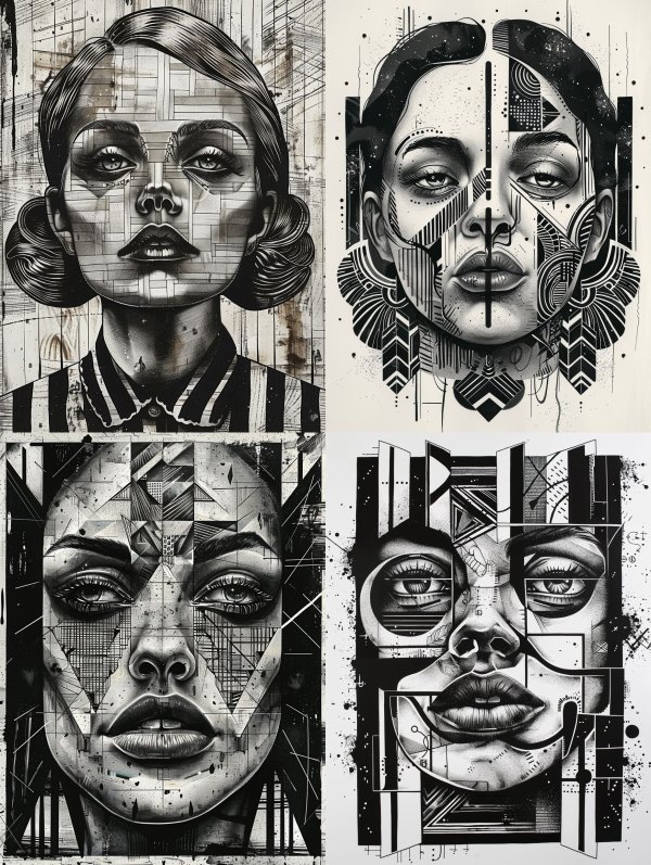 Fragmented Portraits in Monochrome Ink