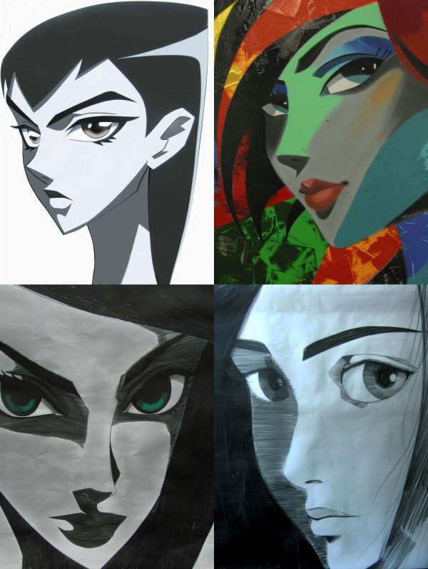 Monochrome Geometric Anime Portrait