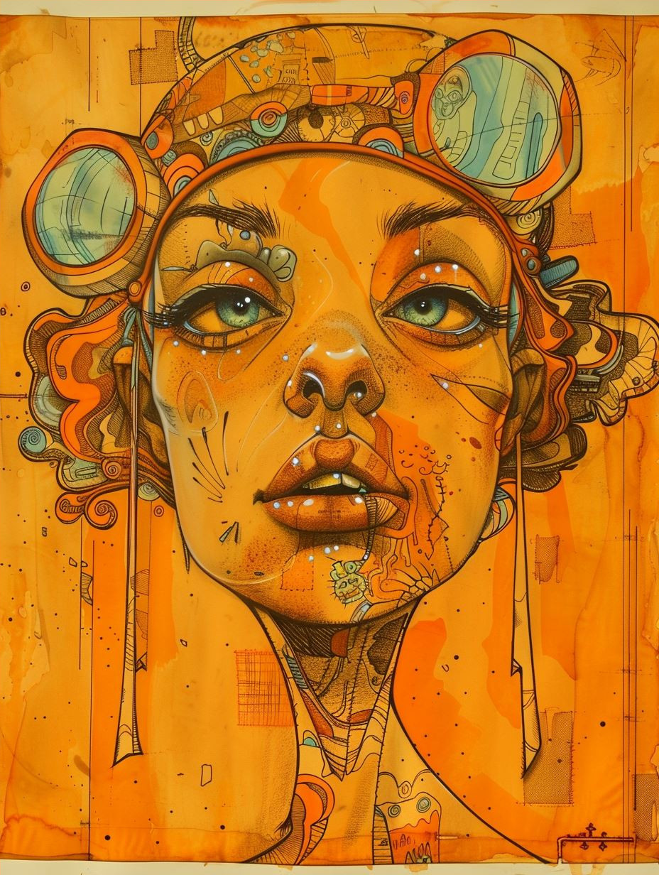 Amber Steampunk Cybernetic Portrait