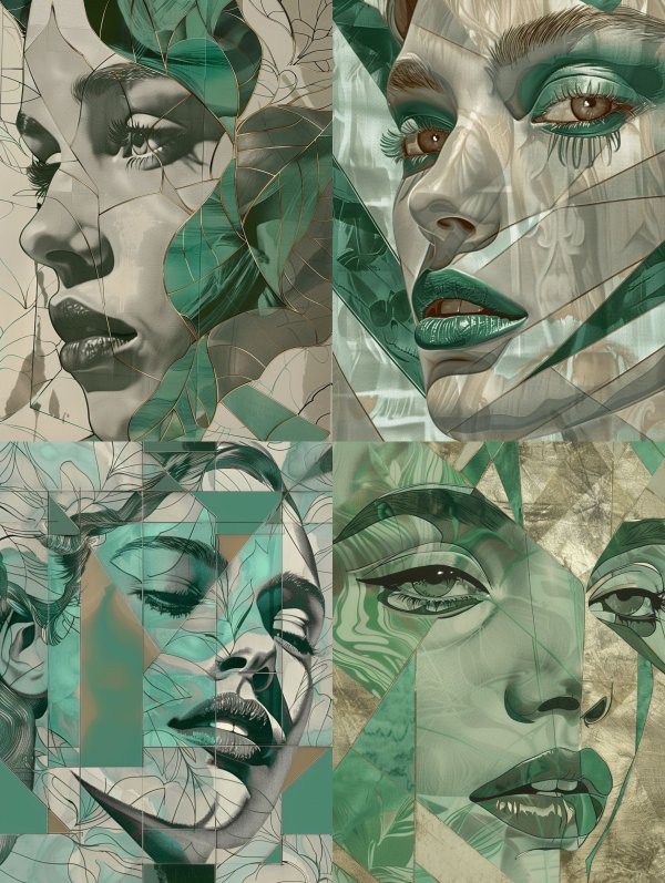 Fractured Emerald Botanical Portrait