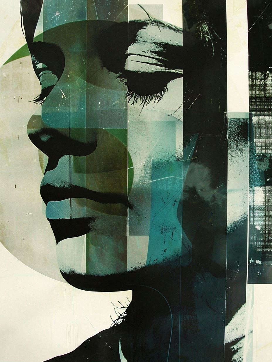 Abstract Teal Fragmented Portrait