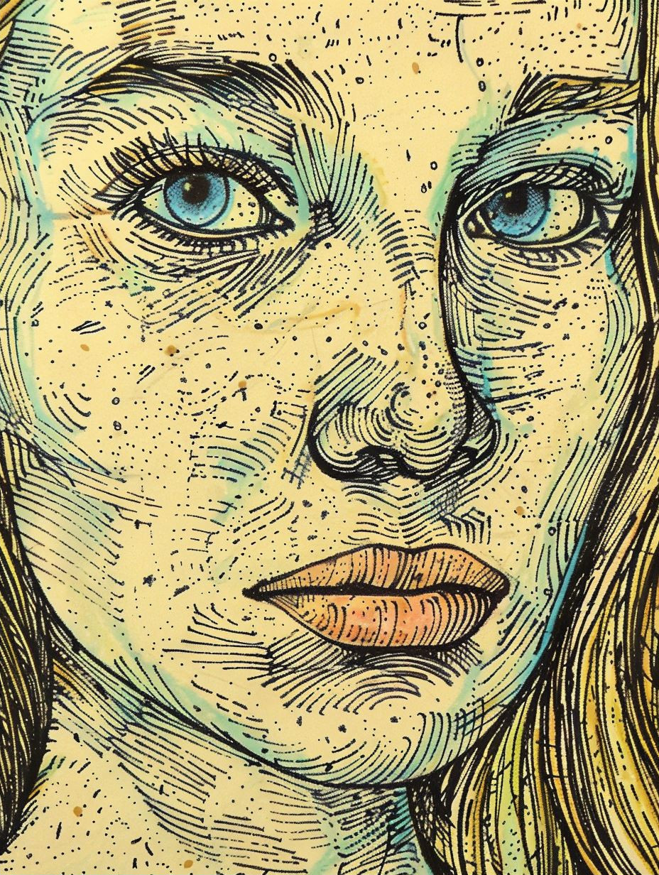 Cross-Hatched Neon Portrait Study