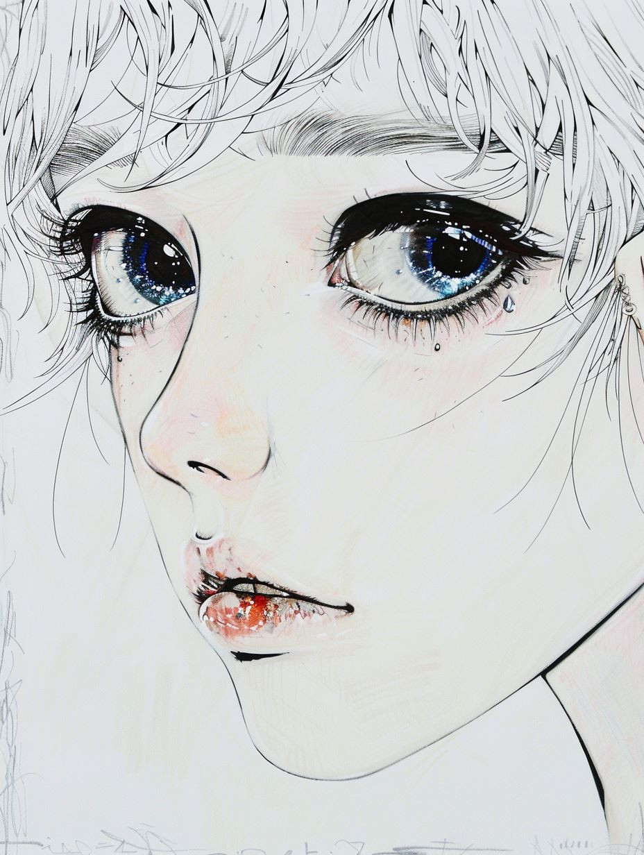 Melancholy Gaze in Ink