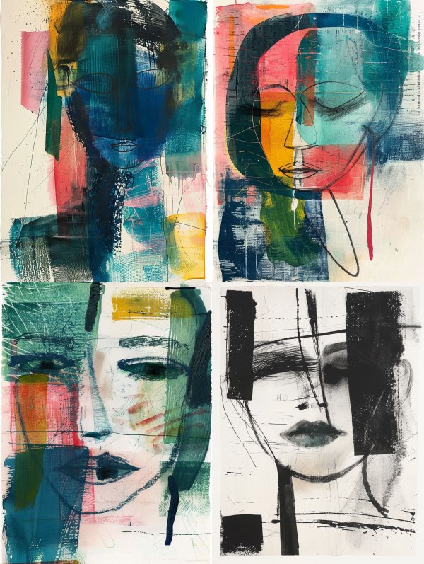 Abstract Fragmented Azure Portrait