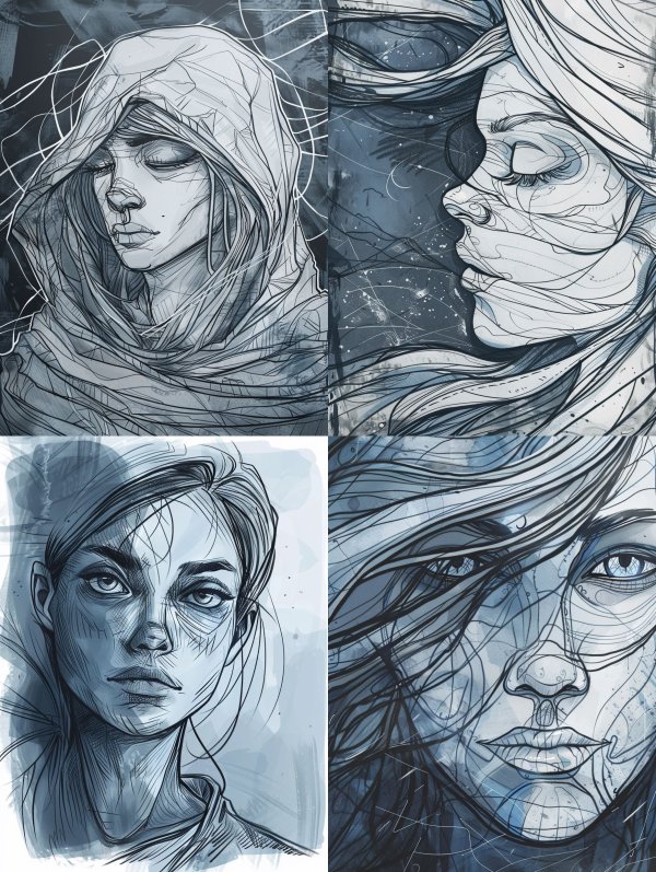 Ethereal Blue Ink Portraits