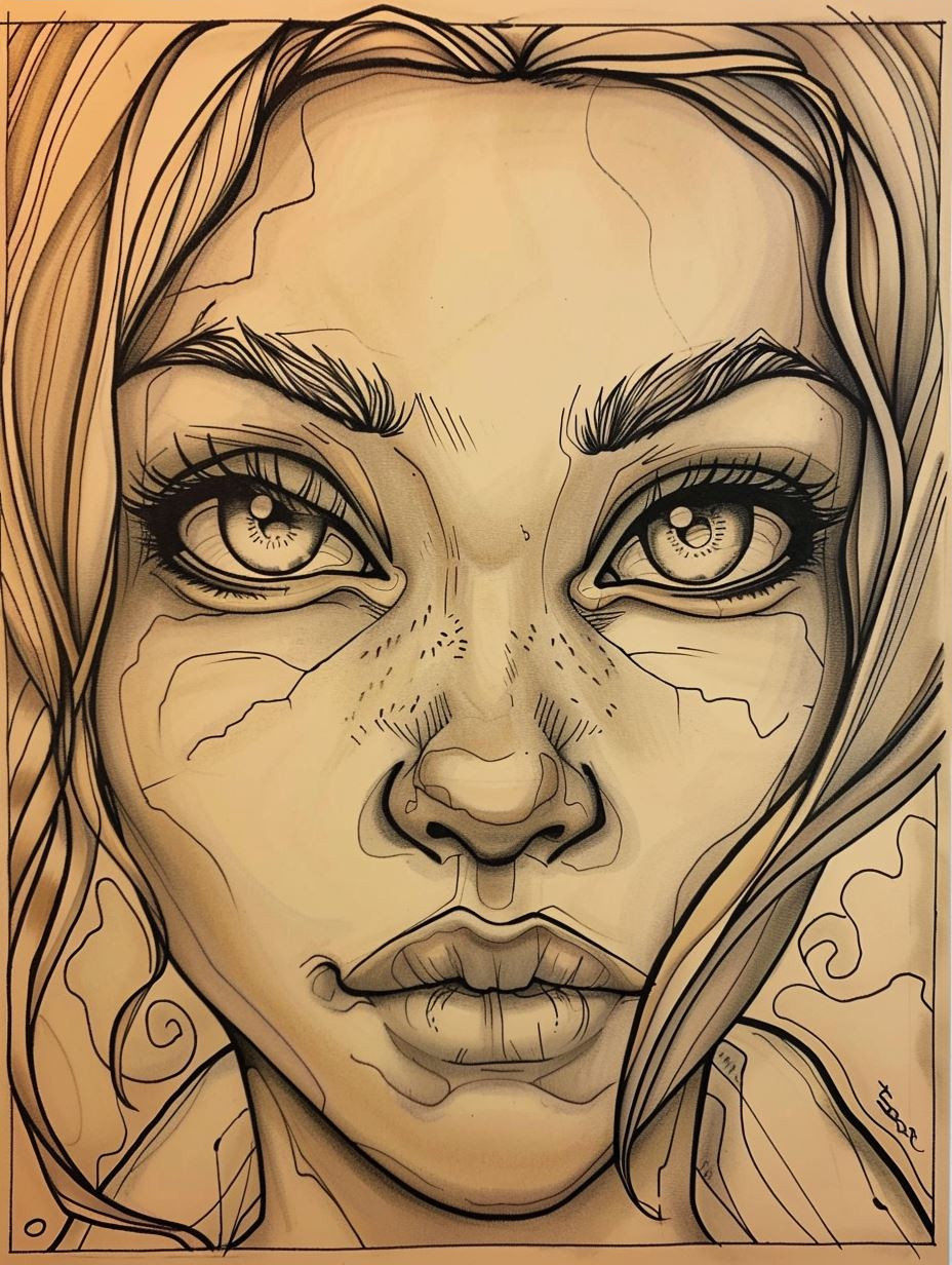 Ethereal Floral Line Art Portrait
