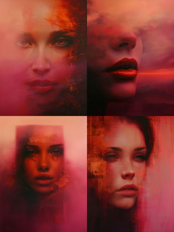 Crimson Haze Ethereal Portrait
