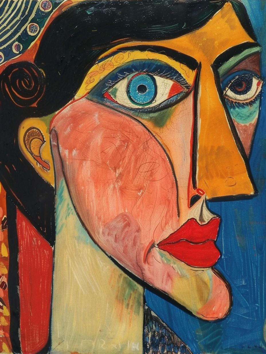 Modernist Portrait in Bold Crimson