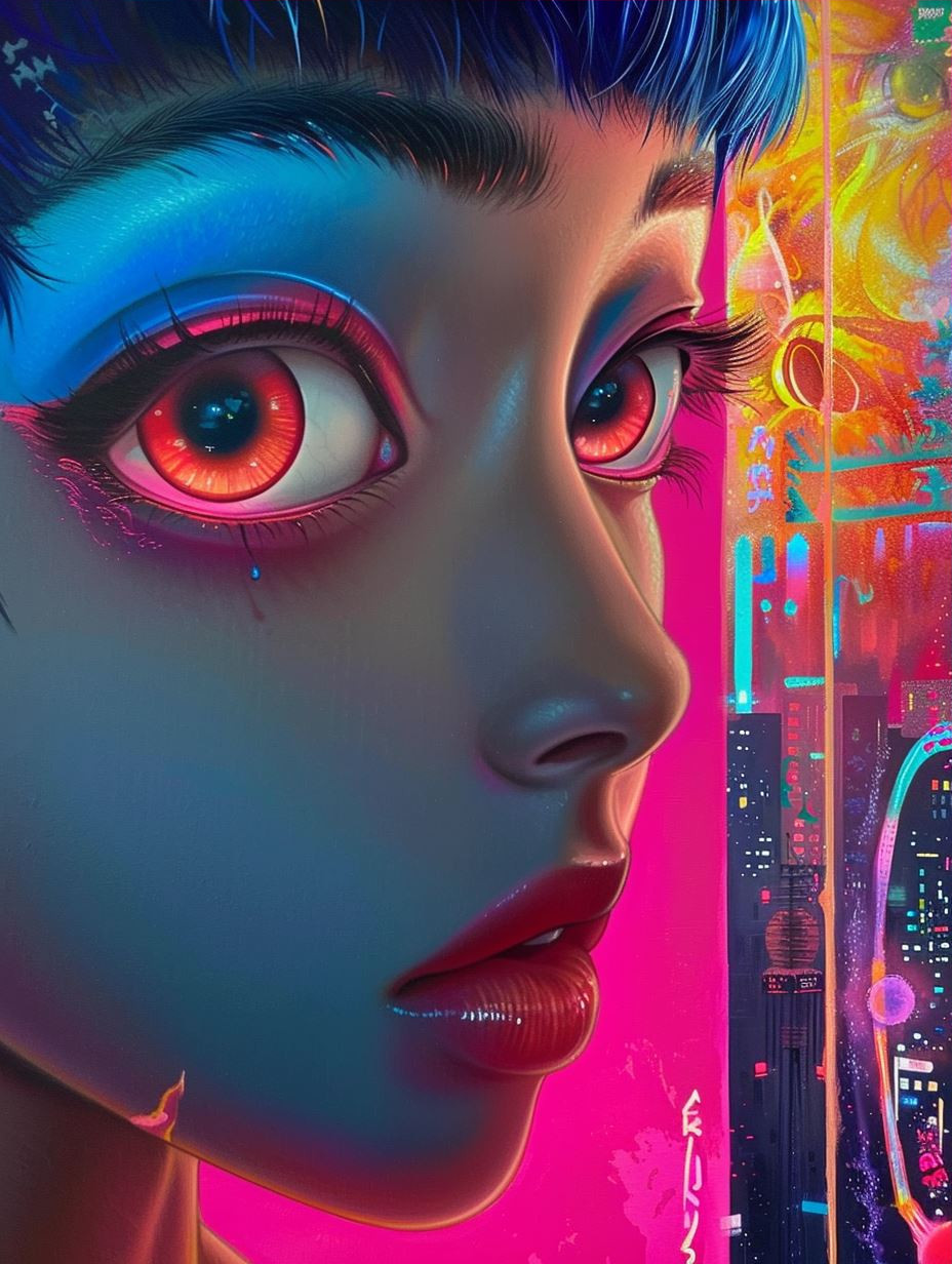 Neon Cybernetic Dream Portrait