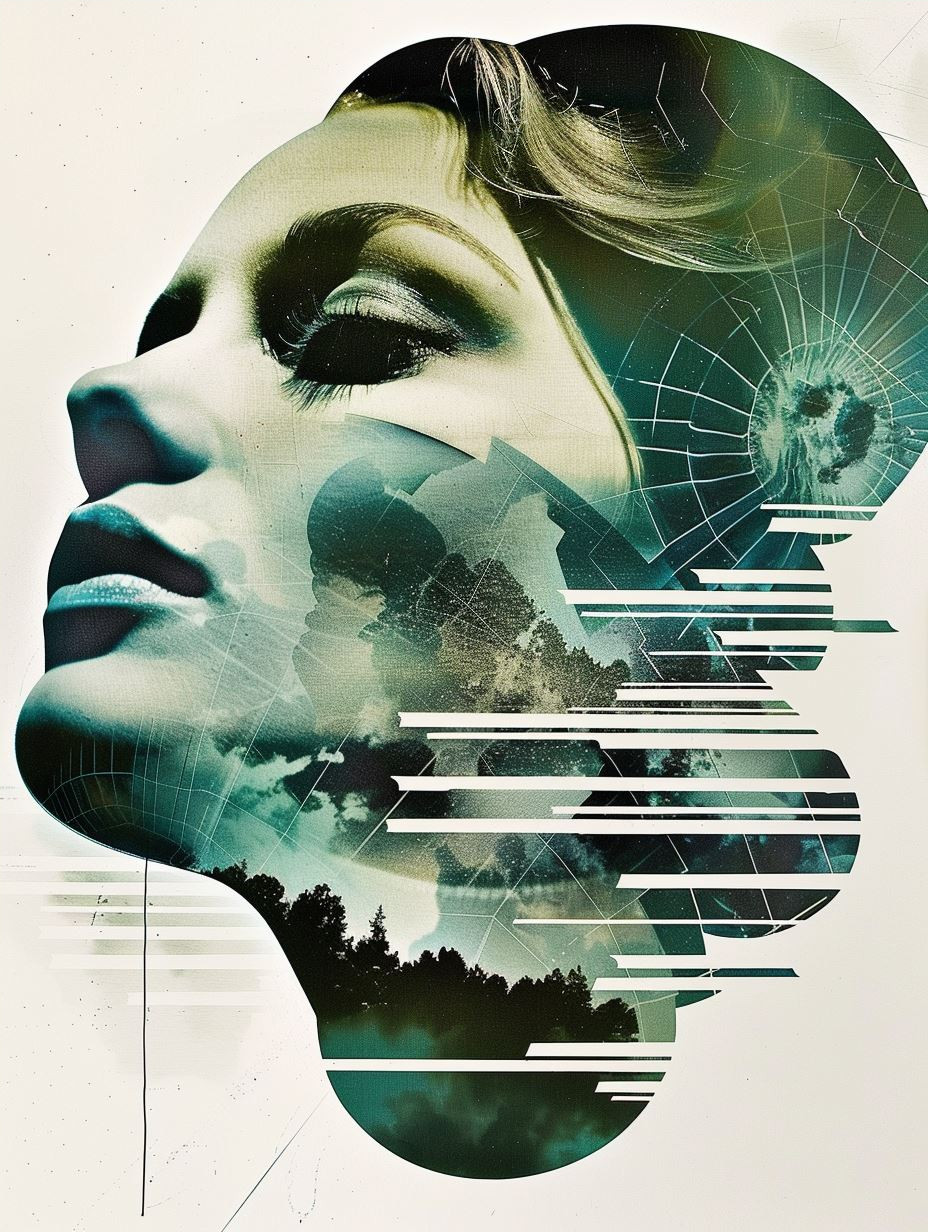 Abstract Teal Fragmented Portrait