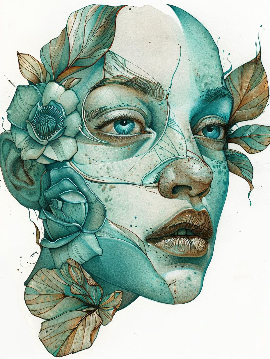 Ethereal Teal Surrealist Portrait - Image 2
