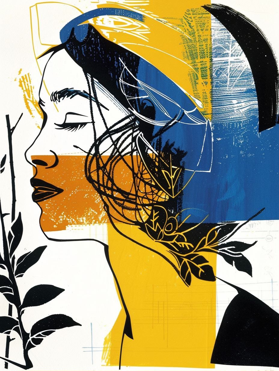 Abstract Cobalt and Ochre Portrait