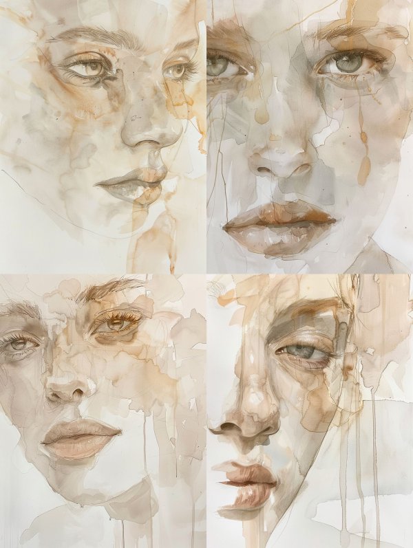 Ethereal Sepia Watercolor Portrait