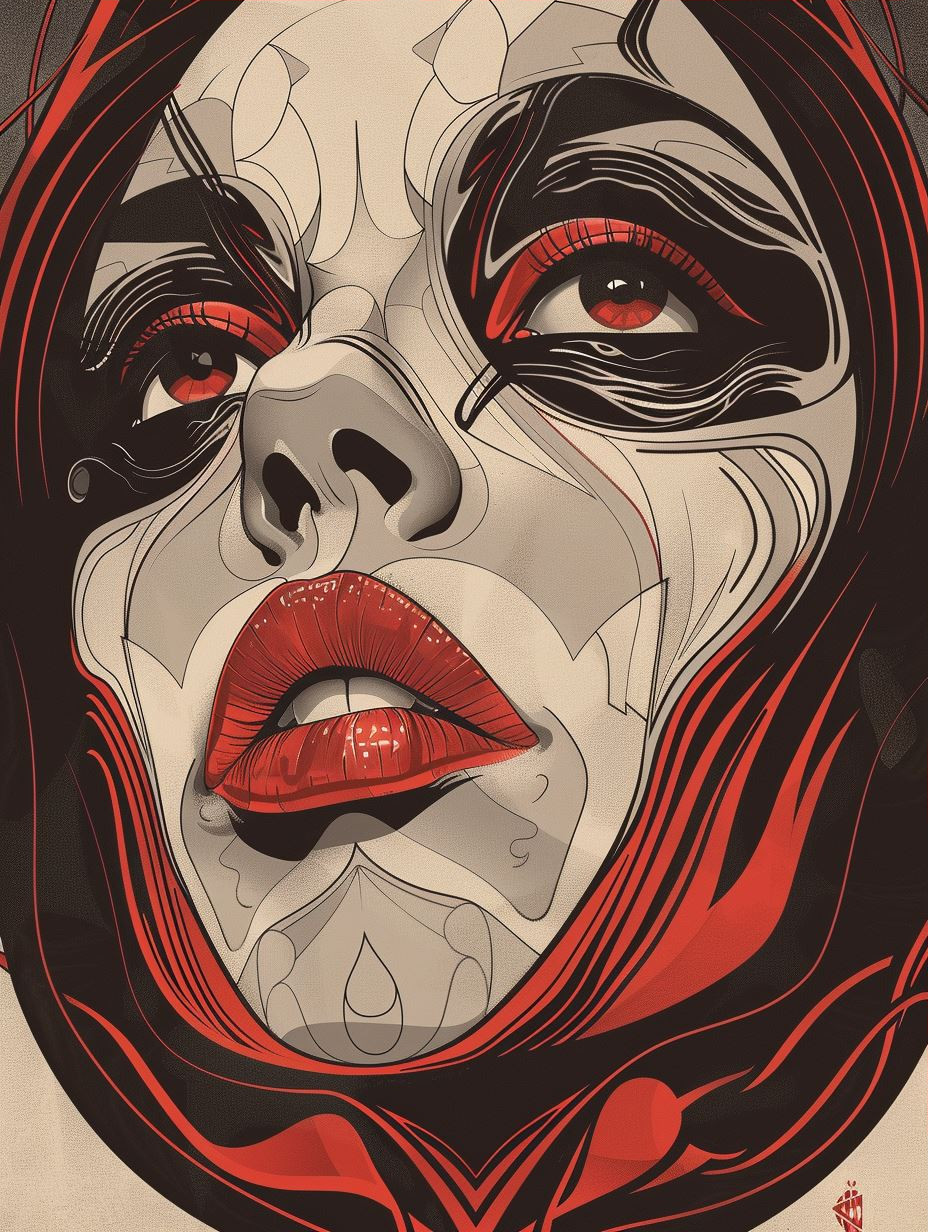Surrealist Crimson Fluidity Portrait