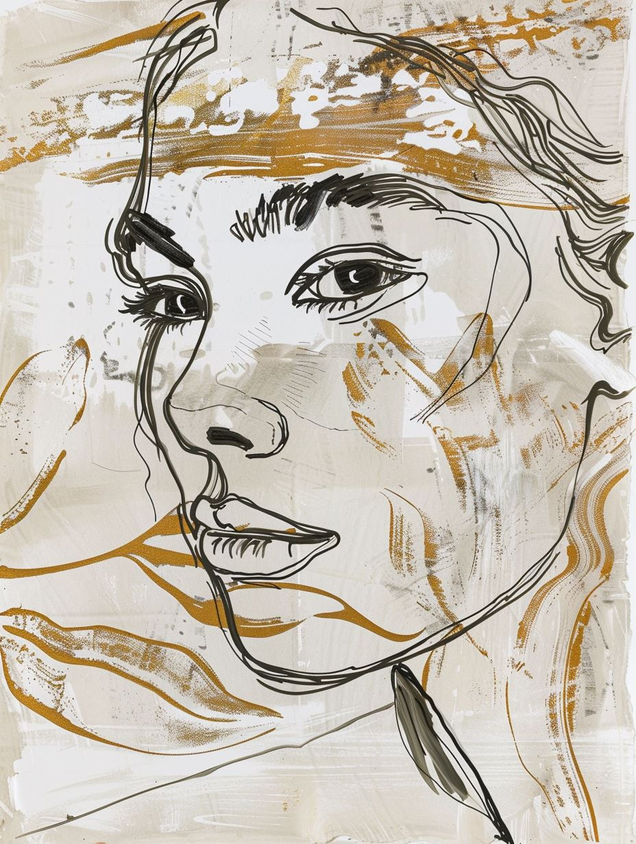 Abstract Ochre Line Portrait - Image 1