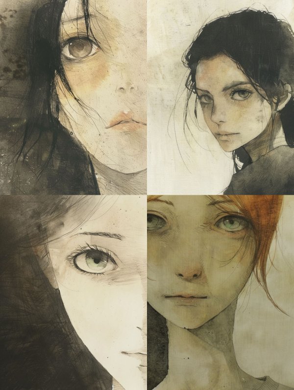 Melancholy Ink Wash Portrait