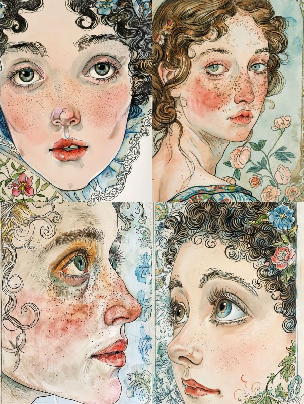 Vintage Ink and Watercolor Portrait
