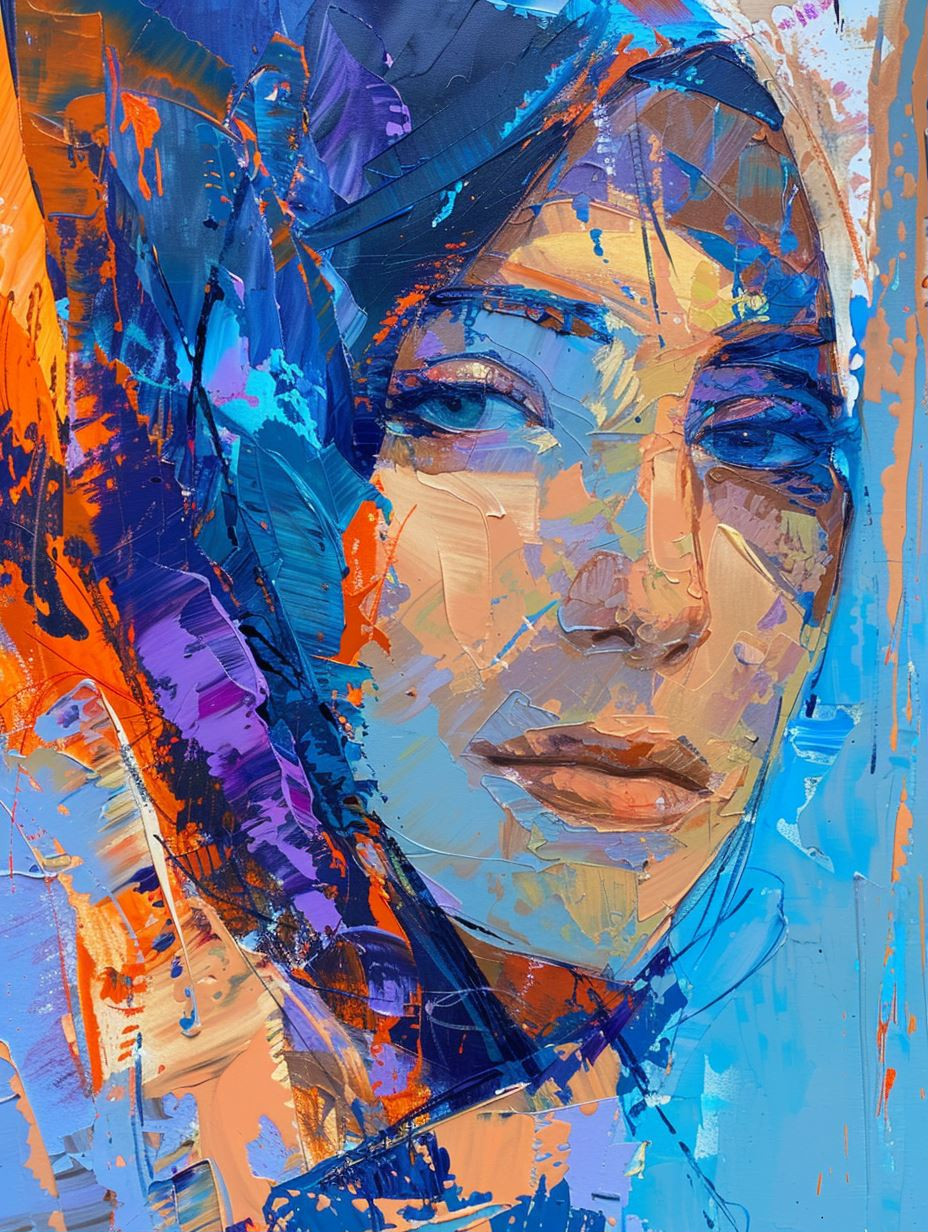 Vibrant Impasto Portrait in Blue