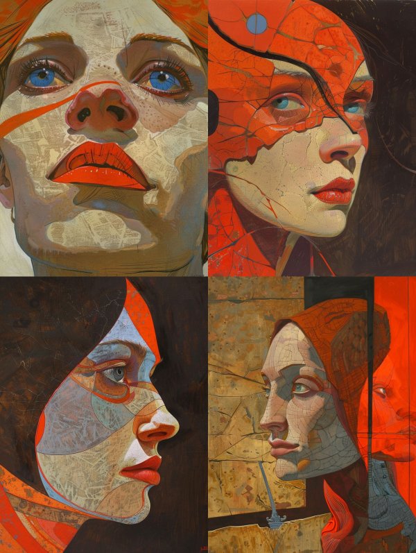 Abstract Crimson Portrait Studies