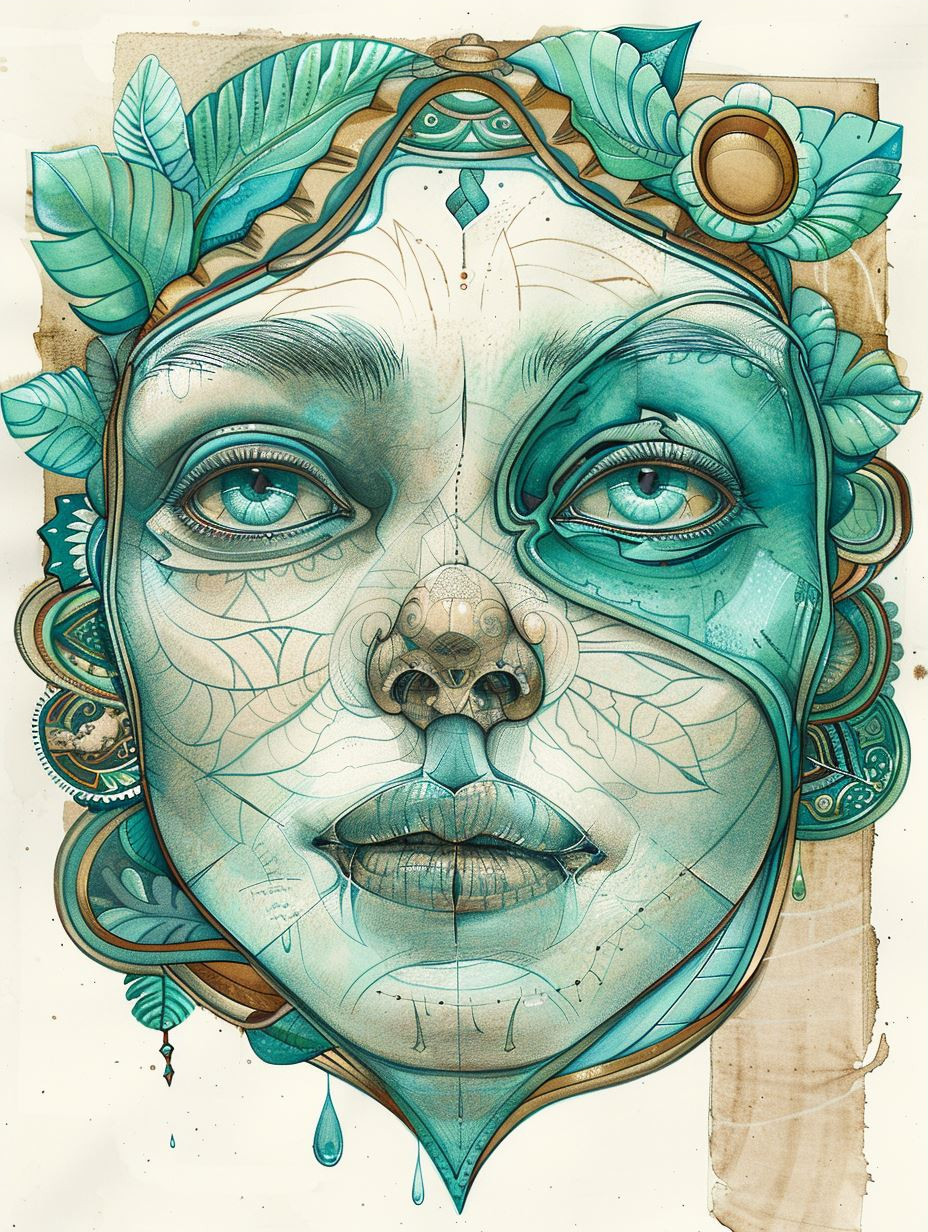 Ethereal Teal Surrealist Portrait - Image 3