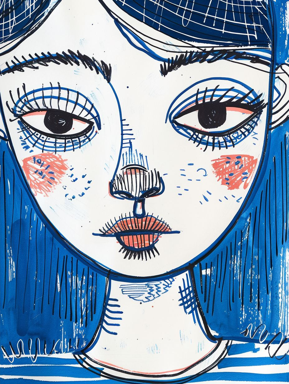 Electric Blue Ink Portrait