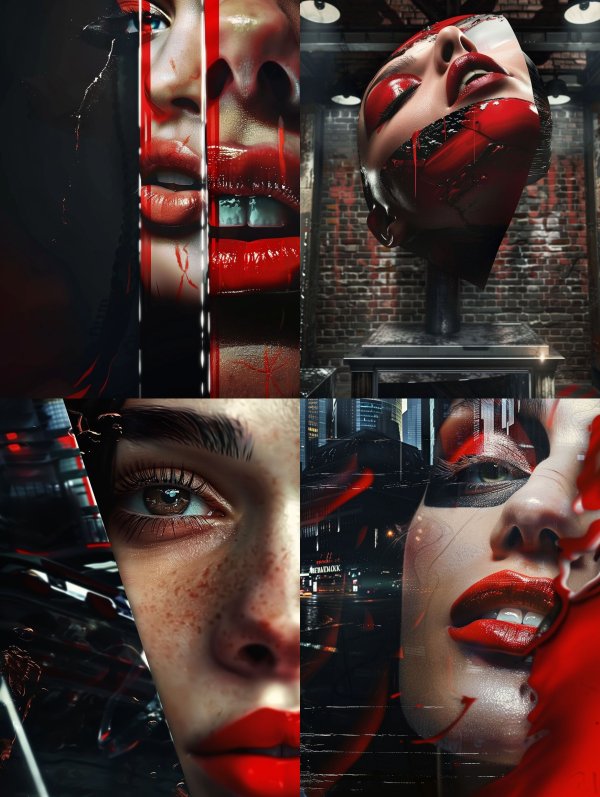 Fragmented Crimson Neon Portrait