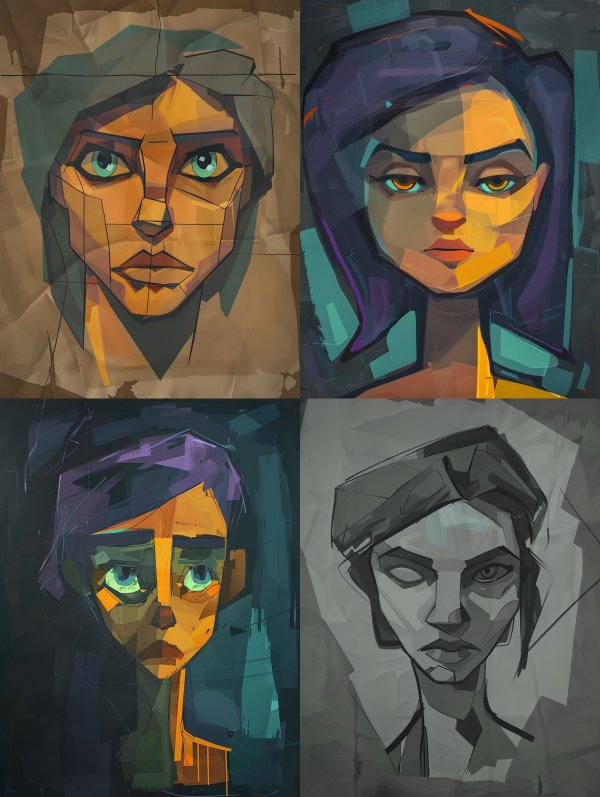 Geometric Portrait on Crumpled Parchment
