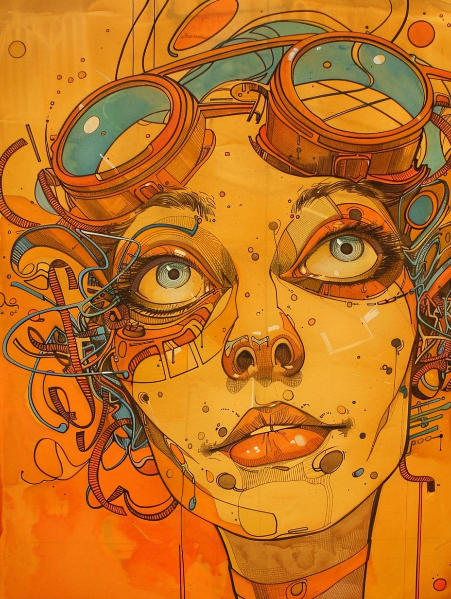 Amber Steampunk Cybernetic Portrait
