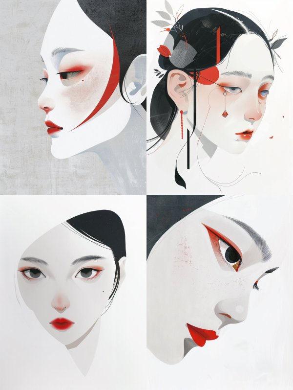 Minimalist Crimson Asian Portraits