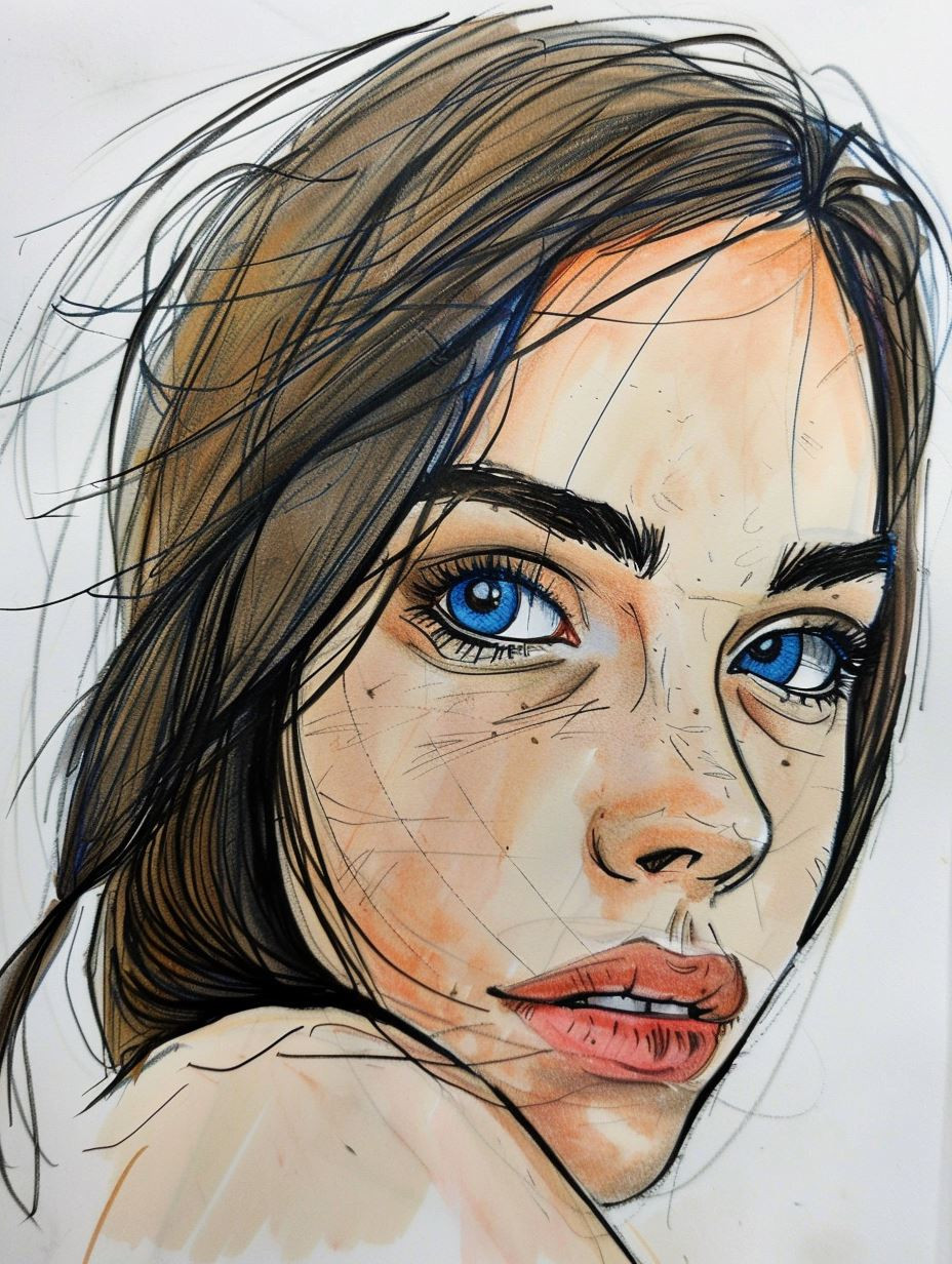 Raw Ink Portrait with Azure Eyes